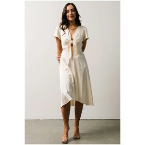 BALTIC BORN Ivory Poppy Satin Midi Dress sz L Women's
